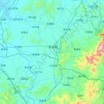Topografische kaart 金溪县, hoogte, reliëf