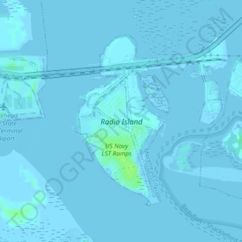 Topografische kaart Radio Island, hoogte, reliëf