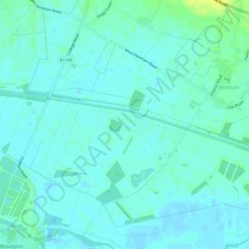 Topografische kaart Wretton, hoogte, reliëf