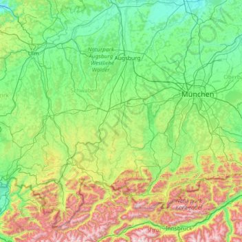Topografische kaart Lech, hoogte, reliëf