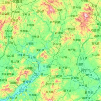 Topografische kaart Longchuan County, hoogte, reliëf
