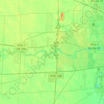 Topografische kaart Charleswood--St. James--Assiniboia--Headingley, hoogte, reliëf