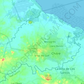 Topografische kaart Distrito Chitré, hoogte, reliëf