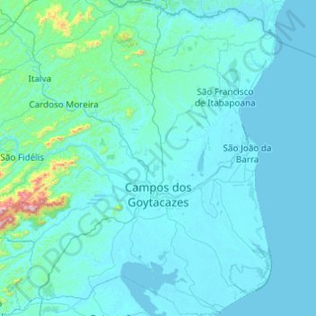 Topografische kaart Campos dos Goytacazes, hoogte, reliëf