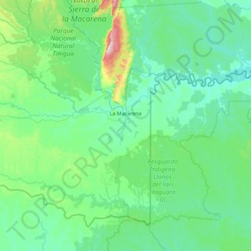 Topografische kaart La Macarena, hoogte, reliëf