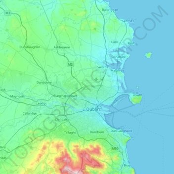 Topografische kaart County Dublin, hoogte, reliëf