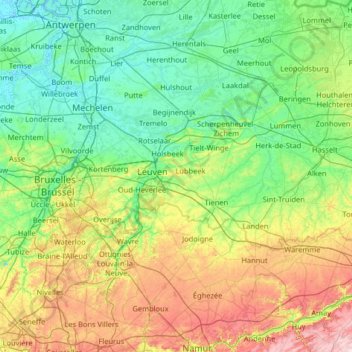Topografische kaart Vlaams-Brabant, hoogte, reliëf