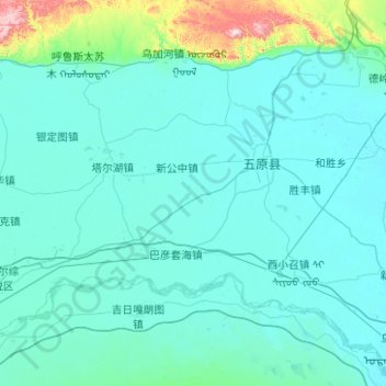 Topografische kaart 五原县, hoogte, reliëf