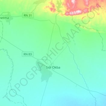 Topografische kaart Sidi Okba, hoogte, reliëf