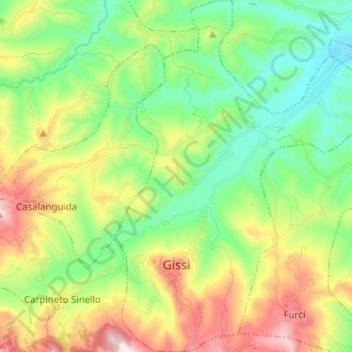 Topografische kaart Gissi, hoogte, reliëf