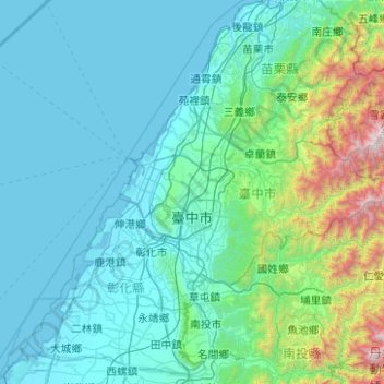 Topografische kaart Taichung, hoogte, reliëf