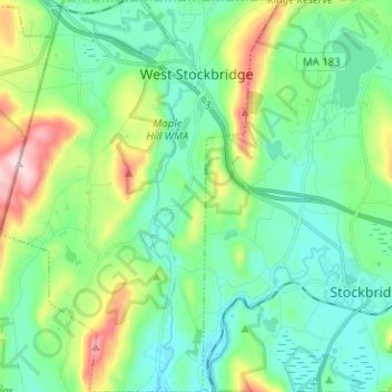 Topografische kaart West Stockbridge, hoogte, reliëf