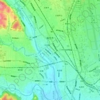 Topografische kaart Tokyo, hoogte, reliëf