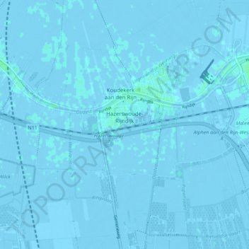 Topografische kaart Hazerswoude-Rijndijk, hoogte, reliëf