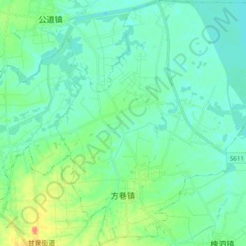 Topografische kaart 方巷镇, hoogte, reliëf