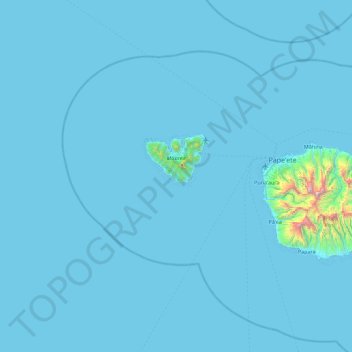 Topografische kaart Moorea-Maiao, hoogte, reliëf