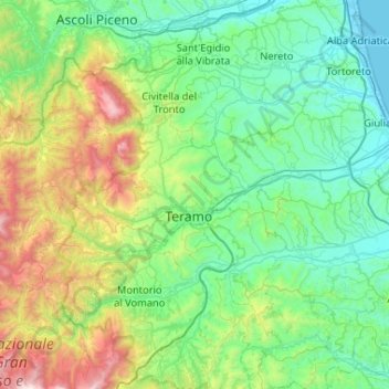 Topografische kaart Tordino, hoogte, reliëf