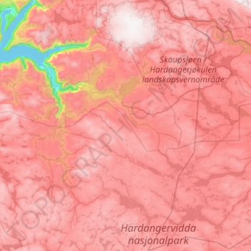Topografische kaart Hordaland, hoogte, reliëf