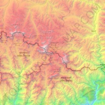 Topografische kaart Mahalangur Himal, hoogte, reliëf