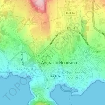 Topografische kaart Angra do Heroísmo, hoogte, reliëf