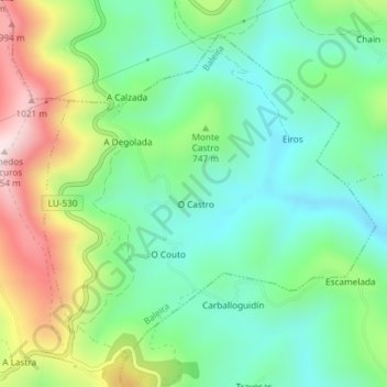 Topografische kaart A Degolada, hoogte, reliëf