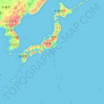 Topografische kaart Japan, hoogte, reliëf