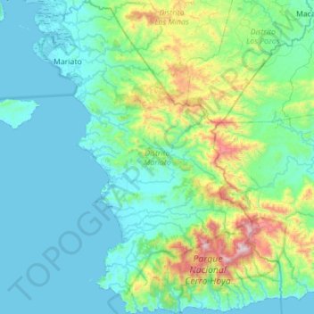 Topografische kaart Distrito Mariato, hoogte, reliëf