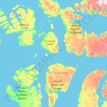 Topografische kaart Nunavut Land Claims Agreement - Resolute Bay Inuit Owned Land, hoogte, reliëf