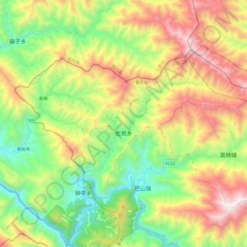 Topografische kaart 左岚乡, hoogte, reliëf