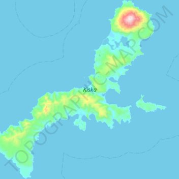 Topografische kaart Kiska Island, hoogte, reliëf