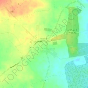 Topografische kaart Monivea, hoogte, reliëf