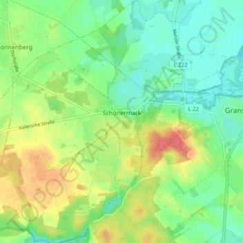 Topografische kaart Schönermark, hoogte, reliëf