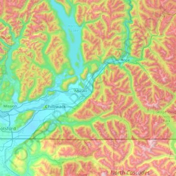 Topografische kaart Fraser River, hoogte, reliëf