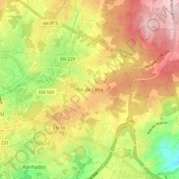 Topografische kaart Rio de Loba, hoogte, reliëf