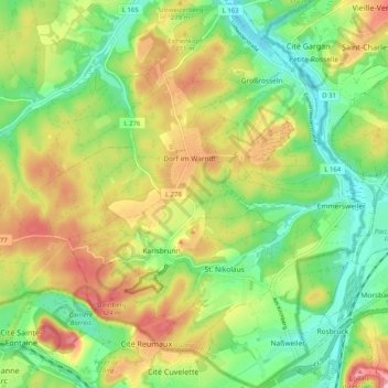 Topografische kaart 66352, hoogte, reliëf