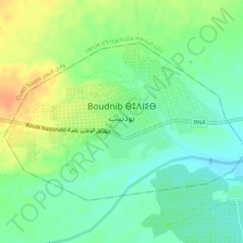 Topografische kaart Boudnib ⴱⵓⴷⵏⵉⴱ بوذنيب, hoogte, reliëf