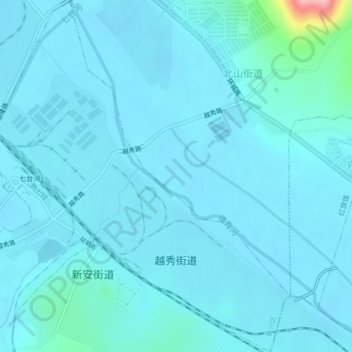 Topografische kaart 越秀街道, hoogte, reliëf