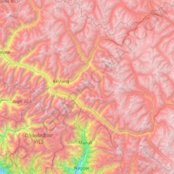 Topografische kaart Lahul, hoogte, reliëf