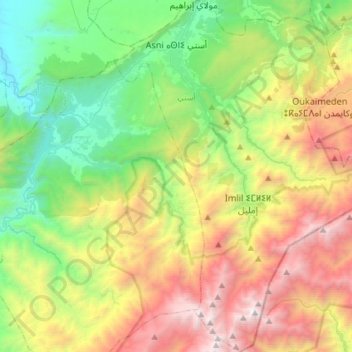 Topografische kaart Asni ⴰⵙⵏⵉ أسني, hoogte, reliëf