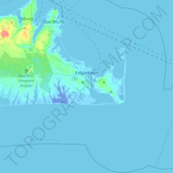 Topografische kaart Edgartown, hoogte, reliëf