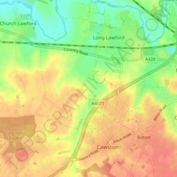 Topografische kaart Long Lawford, hoogte, reliëf