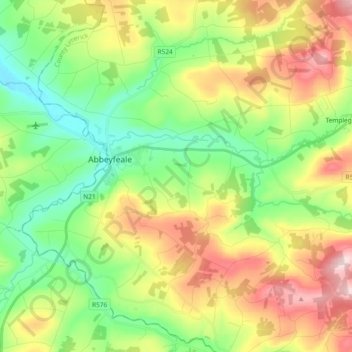 Topografische kaart Abbeyfeale, hoogte, reliëf