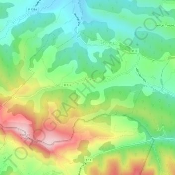 Topografische kaart Artix, hoogte, reliëf