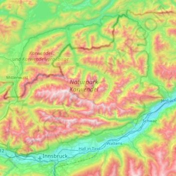 Topografische kaart Karwendel, hoogte, reliëf