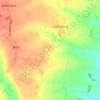 Topografische kaart Colmworth, hoogte, reliëf