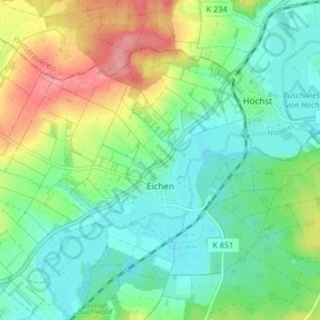 Topografische kaart Eichen, hoogte, reliëf