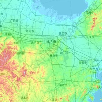 Topografische kaart Weifang, hoogte, reliëf