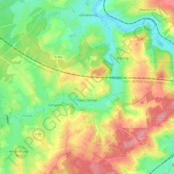 Topografische kaart Haut-Clocher, hoogte, reliëf