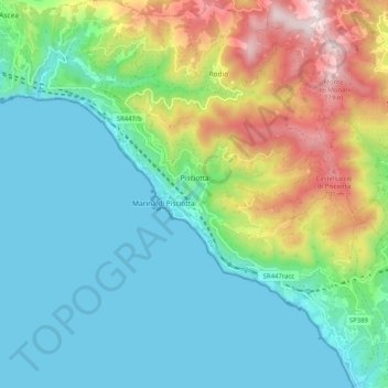 Topografische kaart Pisciotta, hoogte, reliëf