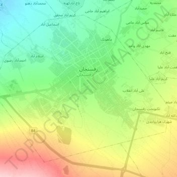 Topografische kaart Rafsanjan, hoogte, reliëf